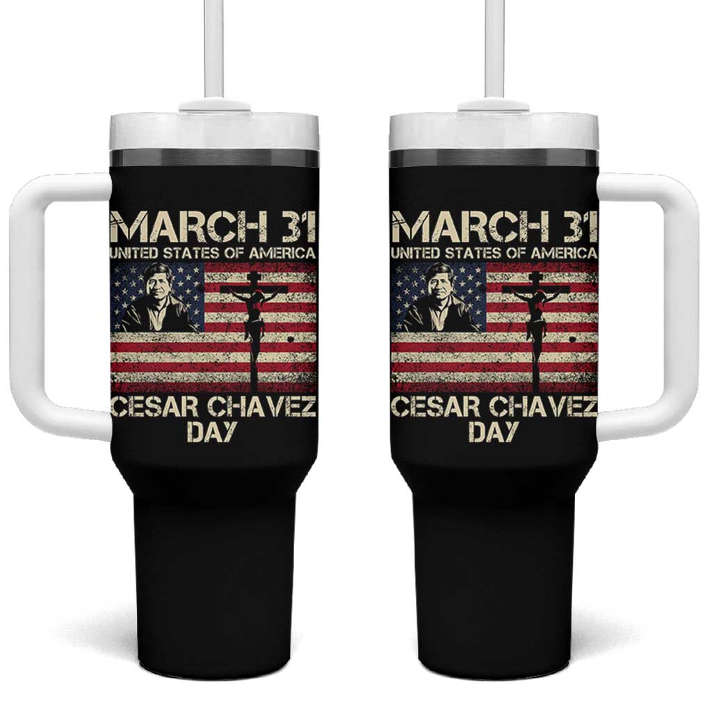 Cesar Chavez March 31 Celebration Tumbler With Handle Christian American Flag Religious