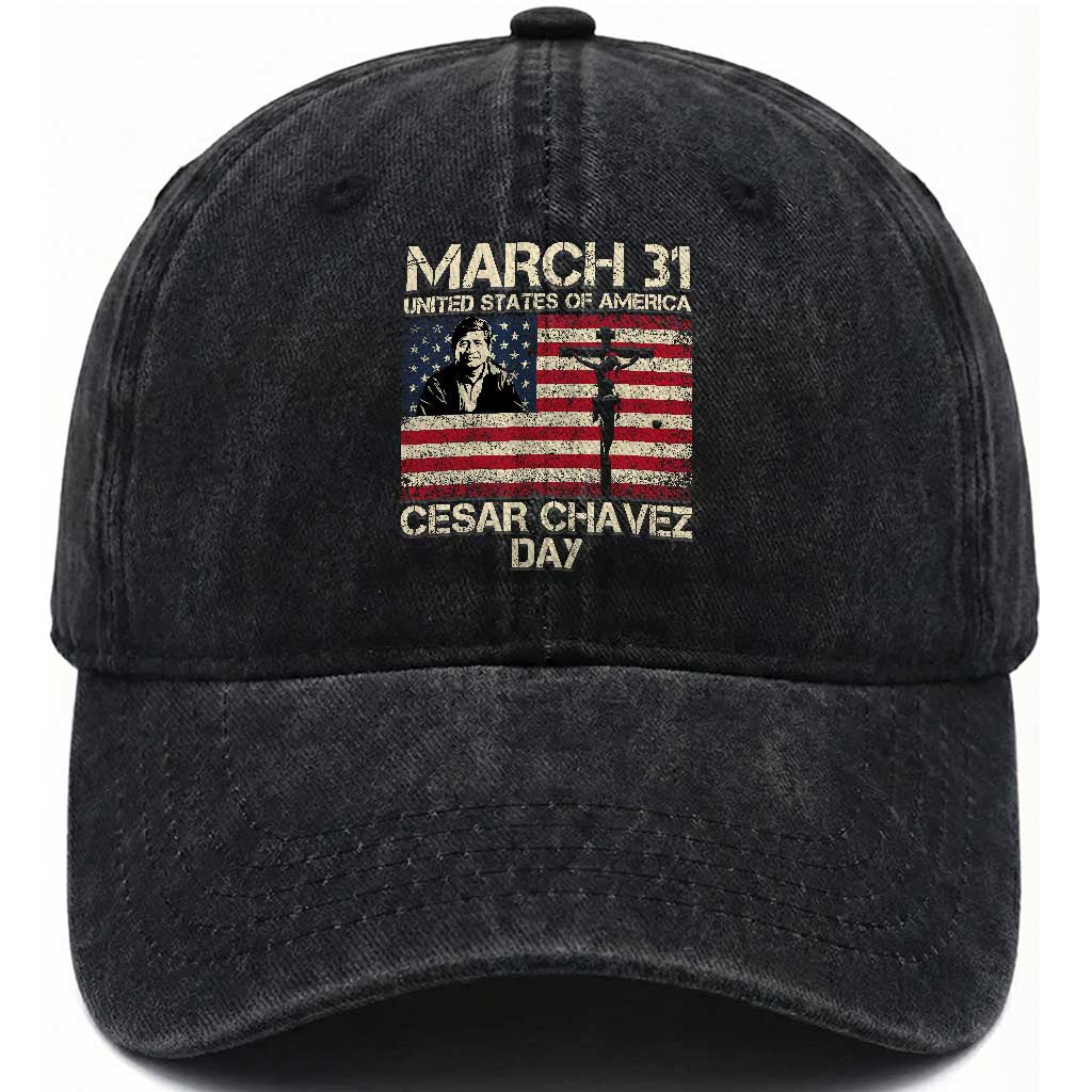 Cesar Chavez March 31 Celebration Washed Cotton Baseball Cap Christian American Flag Religious