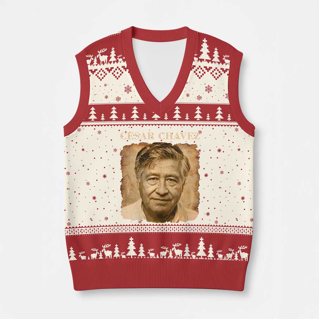 Cesar Chavez V-Neck Knit Sweater Vest Mexican American Pride Latino Heritage