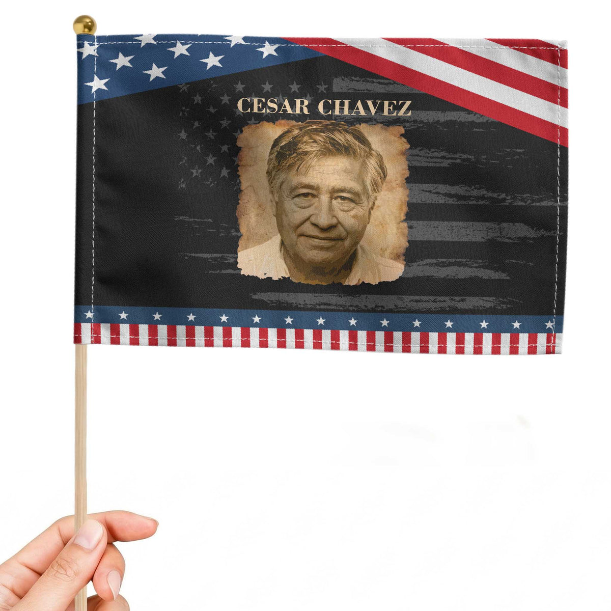 Cesar Chavez Patriotic Handheld Flag Mexican American Pride Latino Heritage