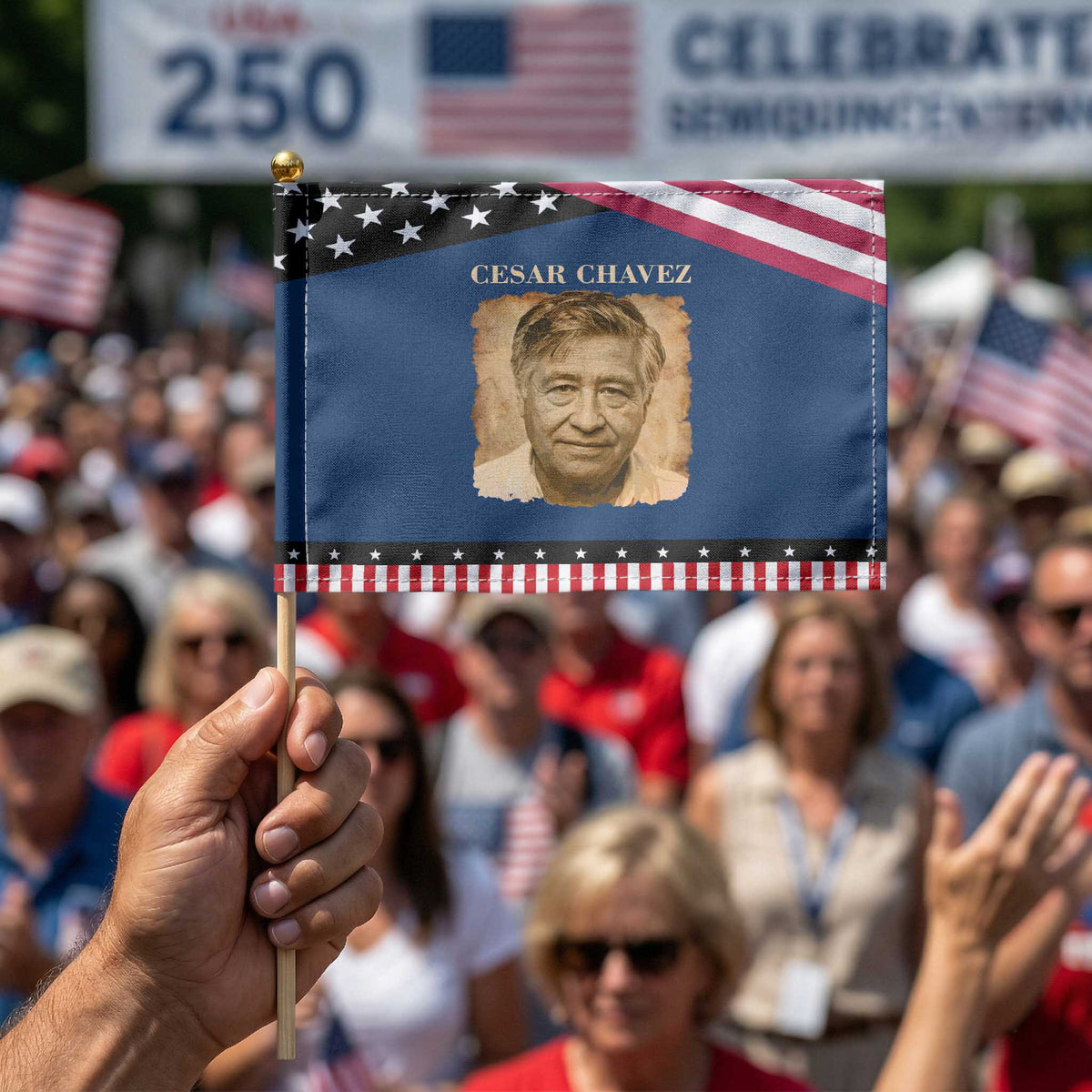 Cesar Chavez Patriotic Handheld Flag Mexican American Pride Latino Heritage
