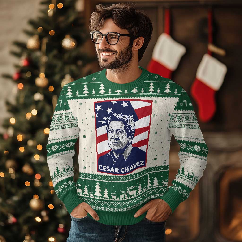Cesar Chavez Ugly Christmas Sweater Labor Leader Mexican American Pride