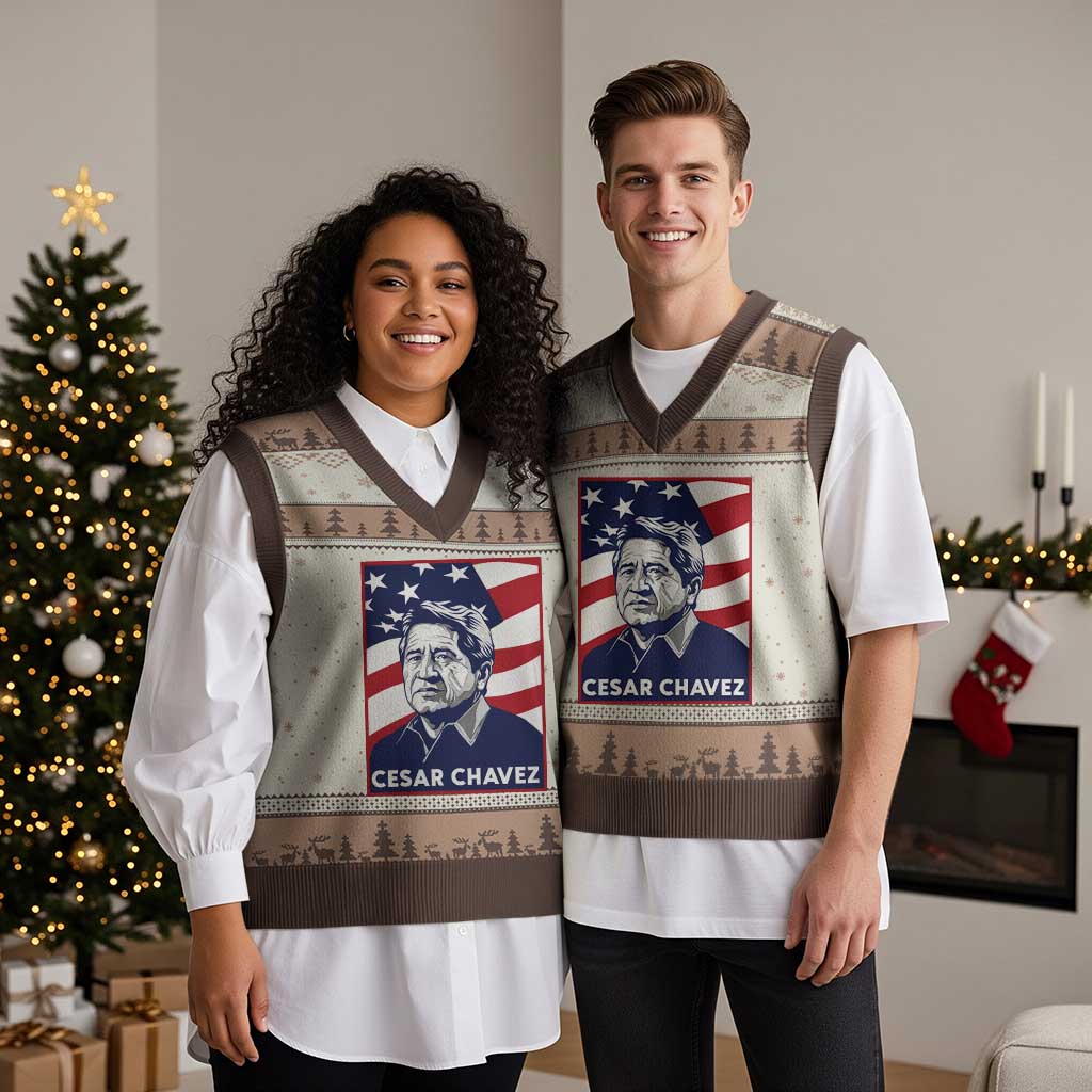 Cesar Chavez V-Neck Knit Sweater Vest Labor Leader Mexican American Pride