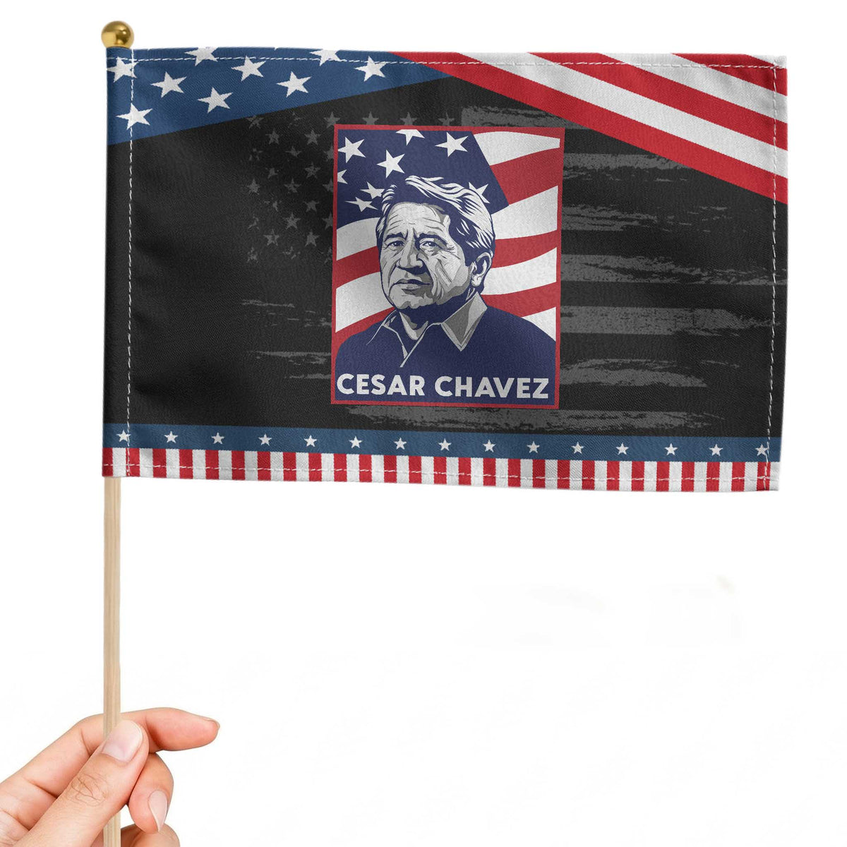 Cesar Chavez Patriotic Handheld Flag Labor Leader Mexican American Pride