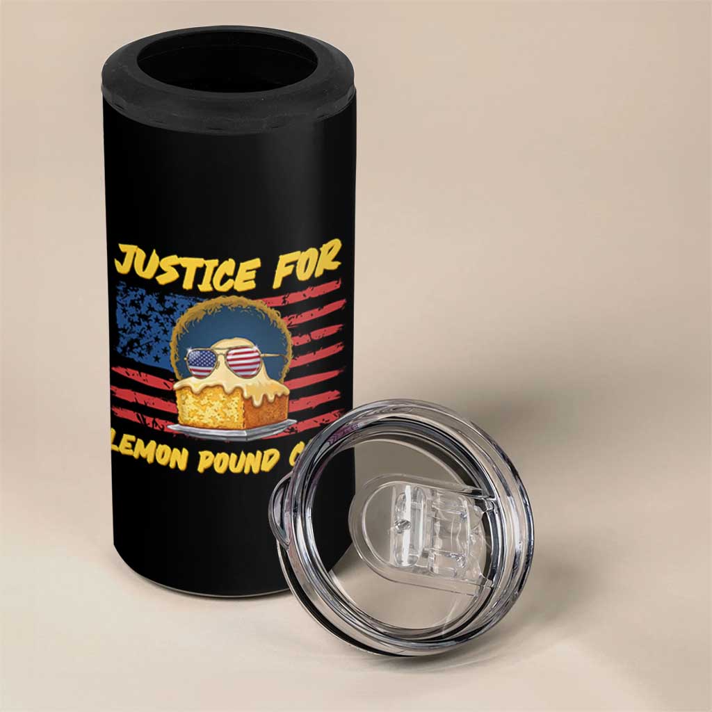 Justice For Lemon Pound Cake 4 in 1 Can Cooler Tumbler Funny US Flag Cake Parody Rap Free Speech