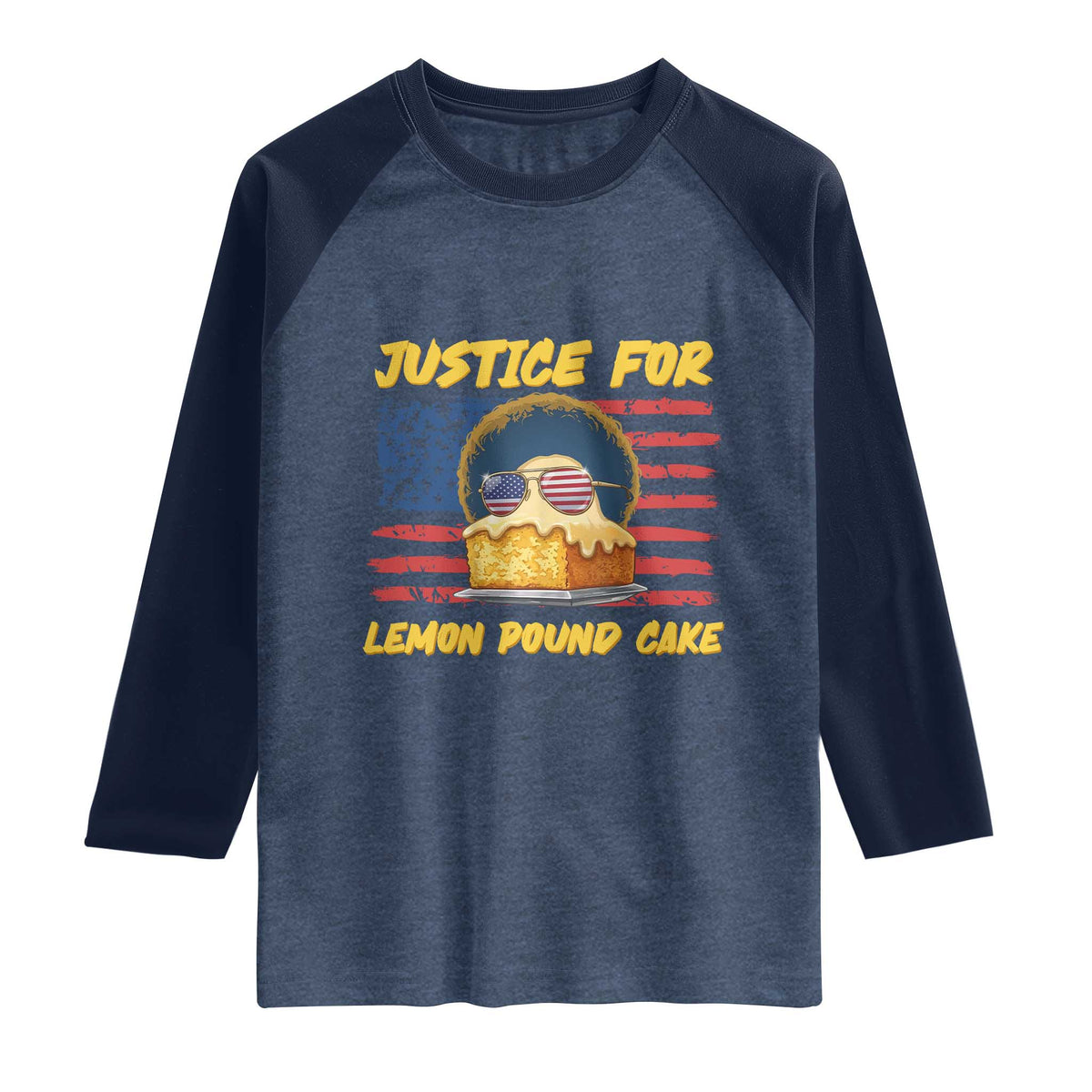 Justice For Lemon Pound Cake Raglan Shirt Funny US Flag Cake Parody Rap Free Speech