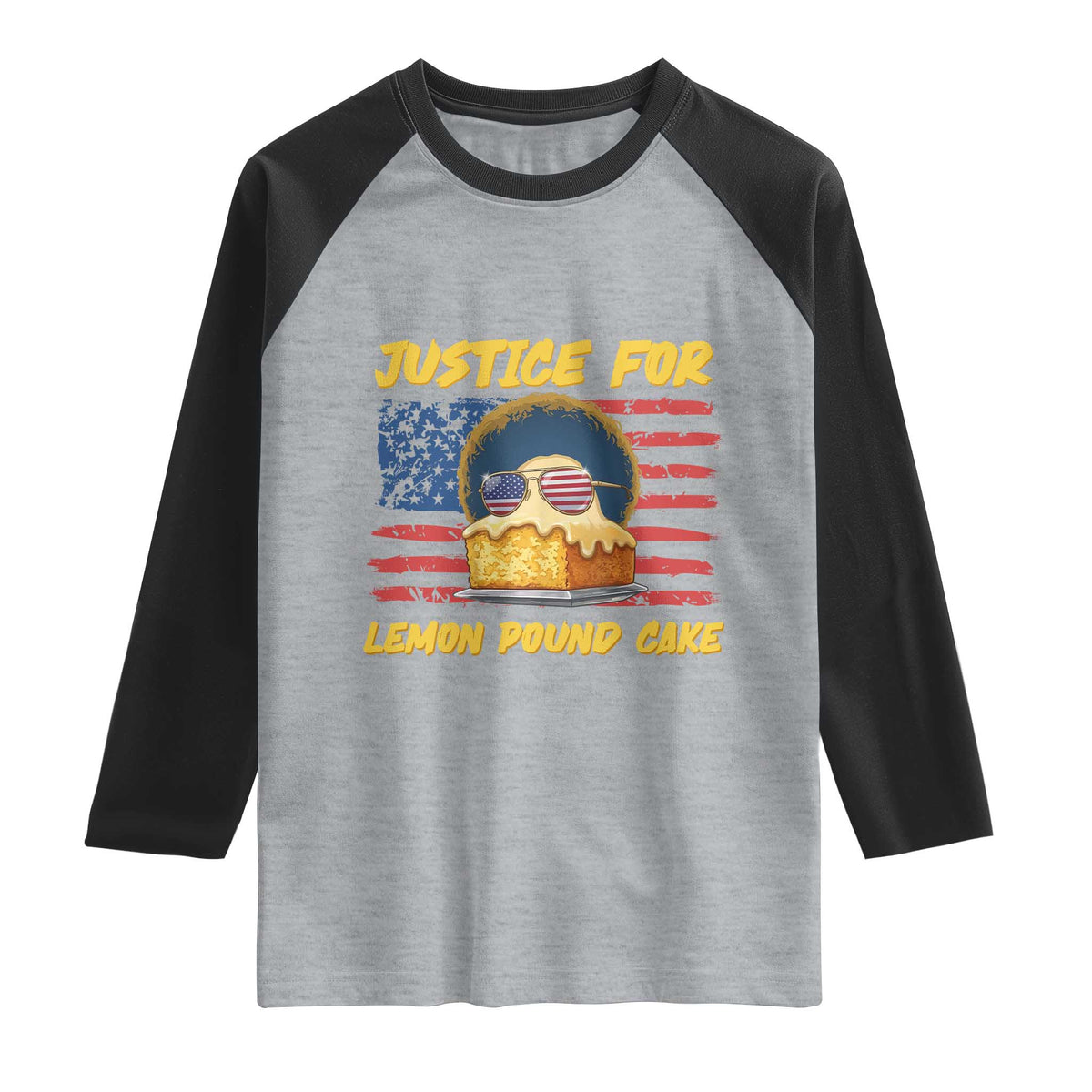 Justice For Lemon Pound Cake Raglan Shirt Funny US Flag Cake Parody Rap Free Speech