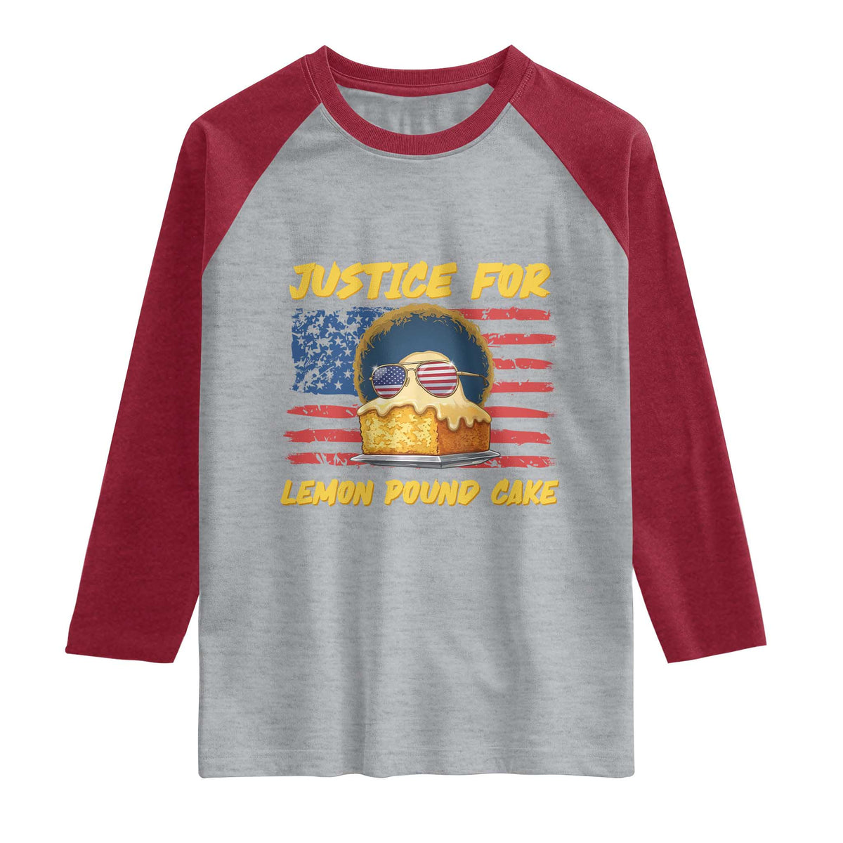 Justice For Lemon Pound Cake Raglan Shirt Funny US Flag Cake Parody Rap Free Speech