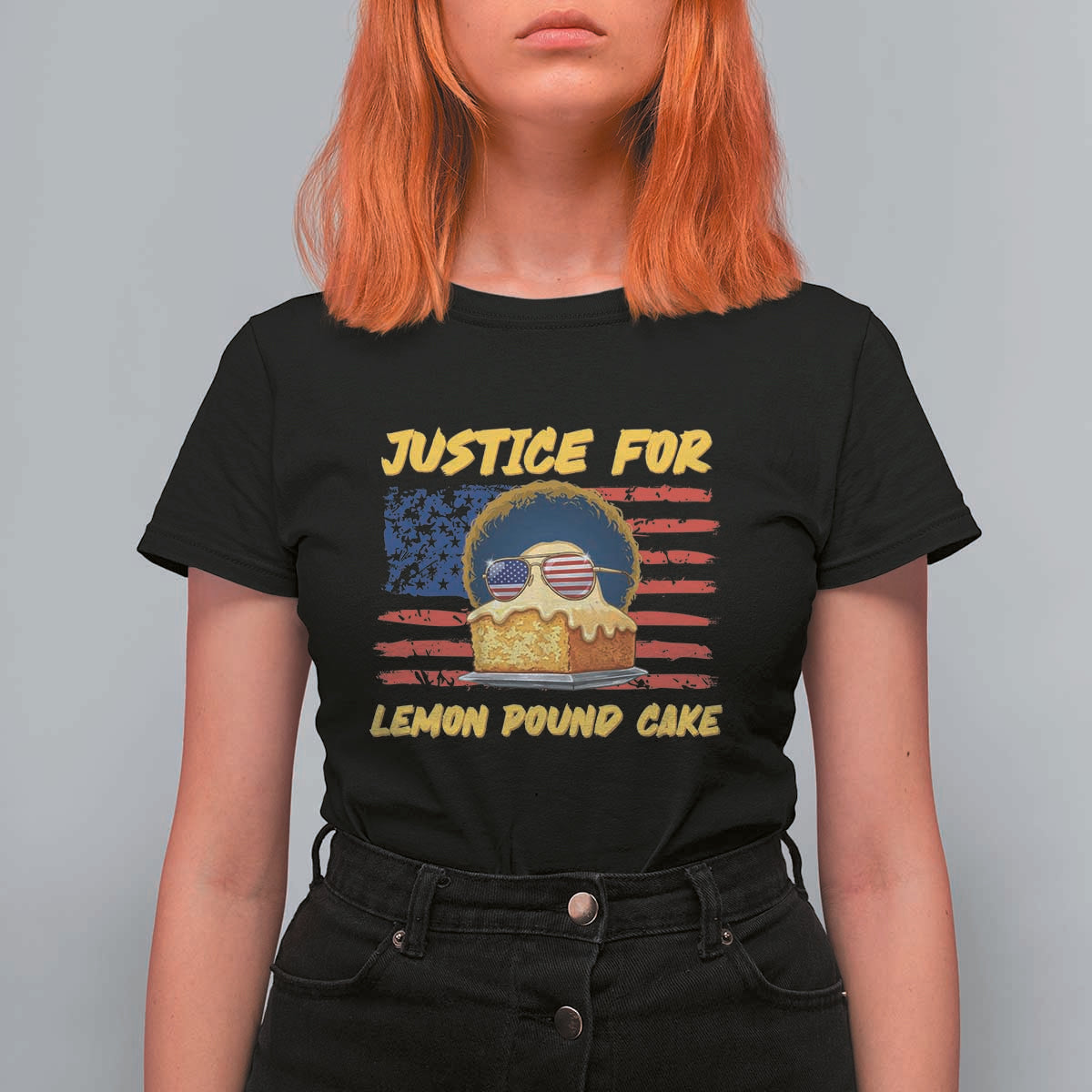 Justice For Lemon Pound Cake T Shirt For Women Funny US Flag Cake Parody Rap Free Speech