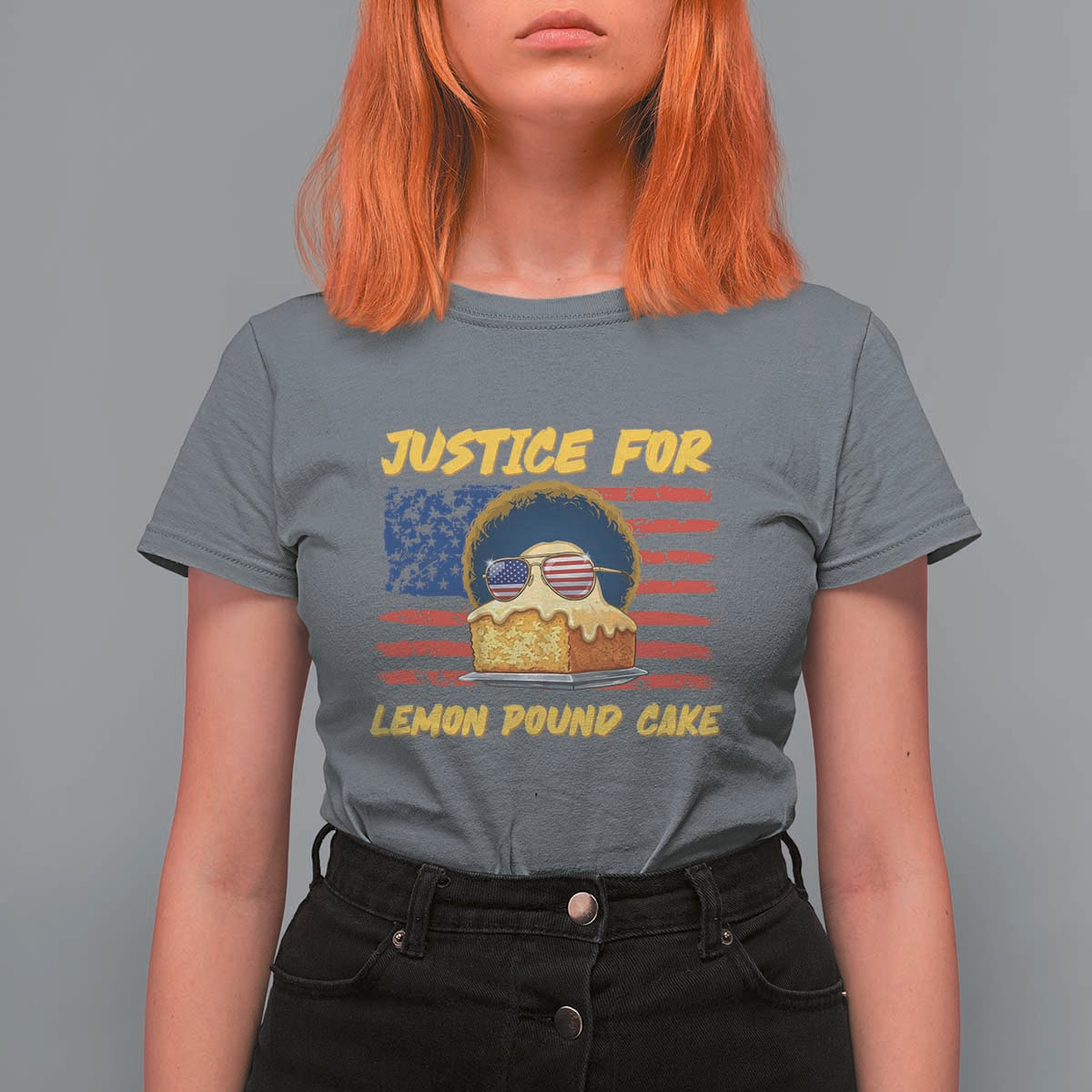 Justice For Lemon Pound Cake T Shirt For Women Funny US Flag Cake Parody Rap Free Speech