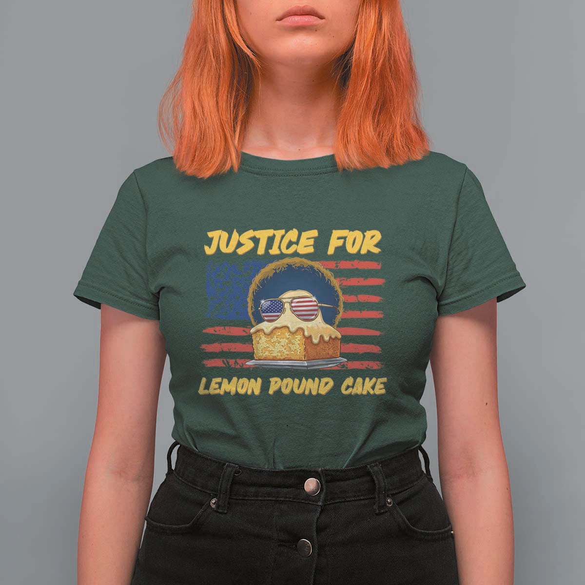 Justice For Lemon Pound Cake T Shirt For Women Funny US Flag Cake Parody Rap Free Speech