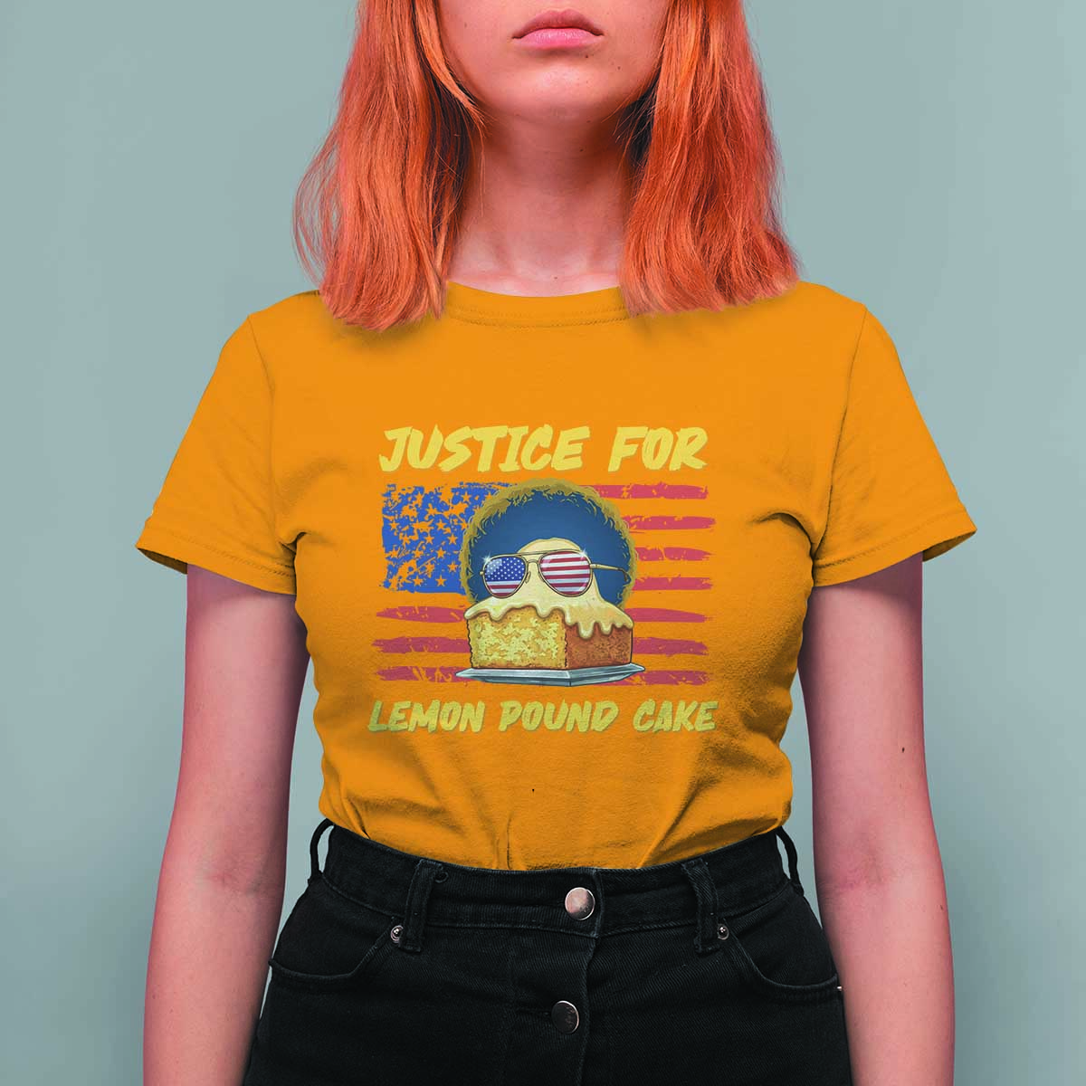 Justice For Lemon Pound Cake T Shirt For Women Funny US Flag Cake Parody Rap Free Speech