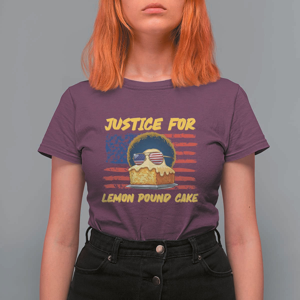 Justice For Lemon Pound Cake T Shirt For Women Funny US Flag Cake Parody Rap Free Speech