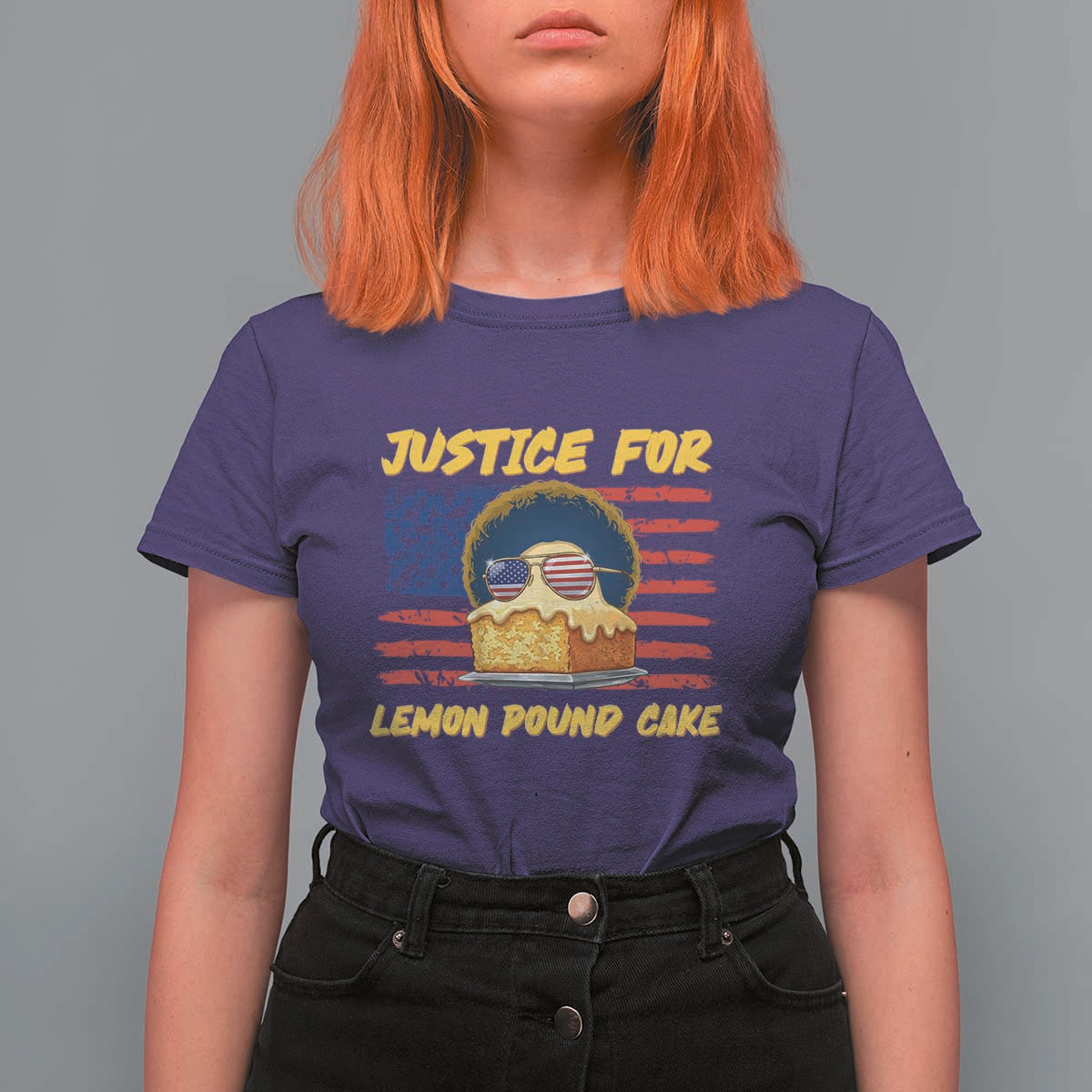 Justice For Lemon Pound Cake T Shirt For Women Funny US Flag Cake Parody Rap Free Speech
