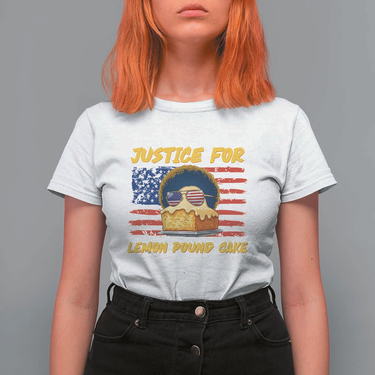 Justice For Lemon Pound Cake T Shirt For Women Funny US Flag Cake Parody Rap Free Speech