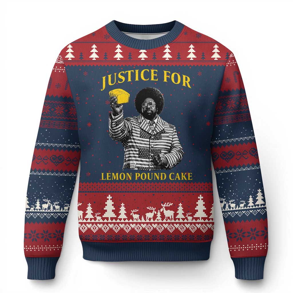 Justice For Lemon Pound Cake Ugly Christmas Sweater Vintage Rap Free Speech