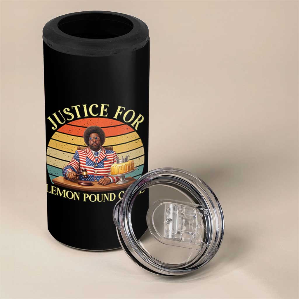 Justice For Lemon Pound Cake 4 in 1 Can Cooler Tumbler Retro Rap Free Speech