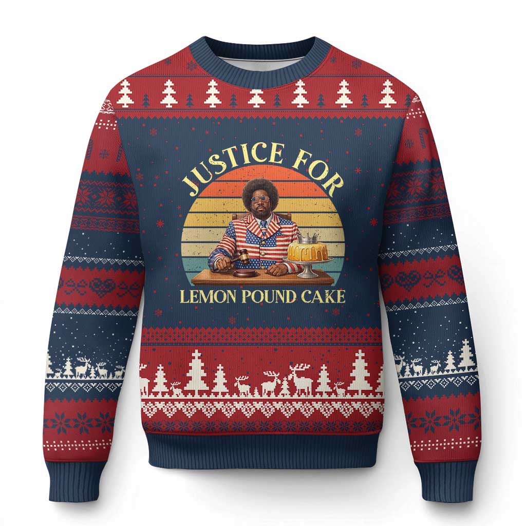 Justice For Lemon Pound Cake Ugly Christmas Sweater Retro Rap Free Speech