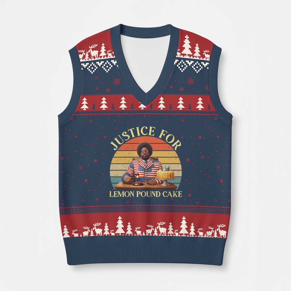 Justice For Lemon Pound Cake V-Neck Knit Sweater Vest Retro Rap Free Speech