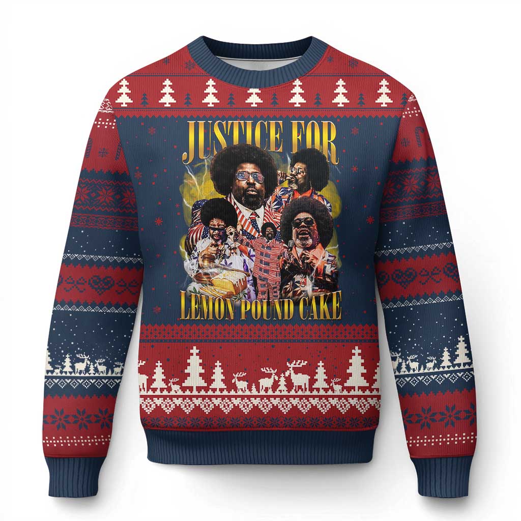 Justice For Lemon Pound Cake Bootleg Graphic Ugly Christmas Sweater Retro Rap Free Speech