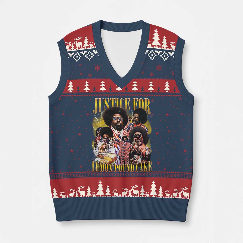 Justice For Lemon Pound Cake Bootleg Graphic V-Neck Knit Sweater Vest Retro Rap Free Speech