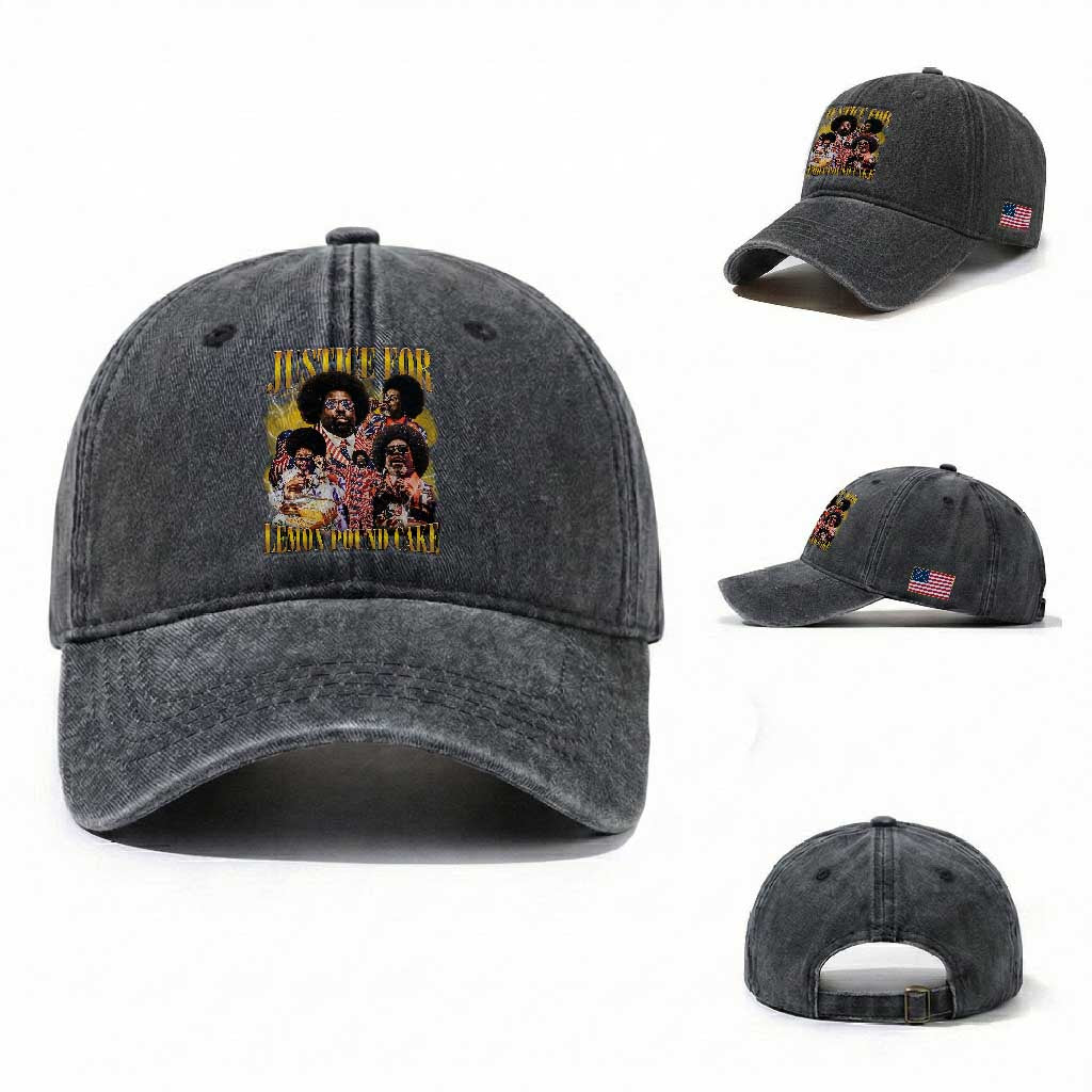 Justice For Lemon Pound Cake Bootleg Graphic Washed Cotton Baseball Cap Retro Rap Free Speech
