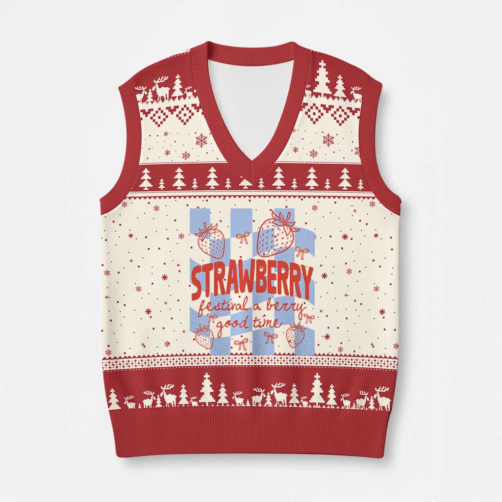 Strawberry Festival V-Neck Knit Sweater Vest 1968 A Berry Good Time Summer