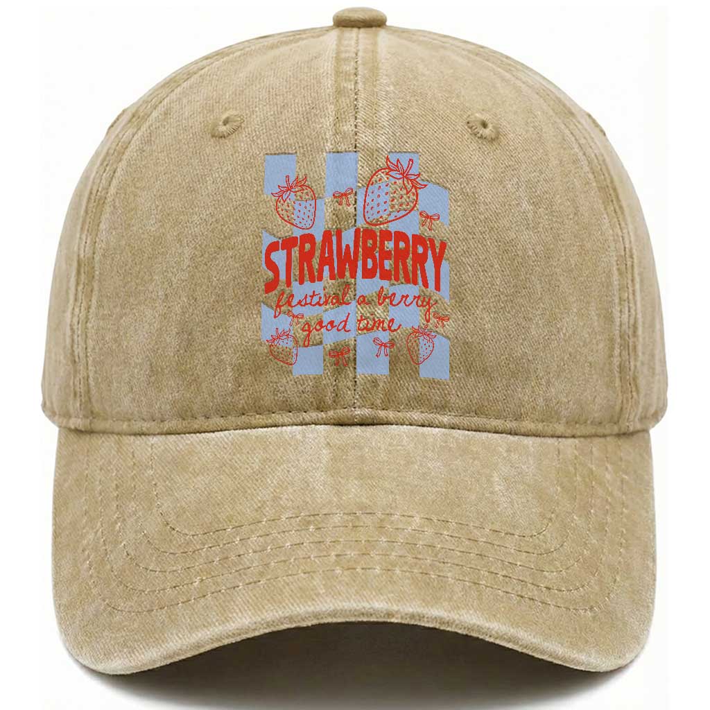 Strawberry Festival Washed Cotton Baseball Cap 1968 A Berry Good Time Summer