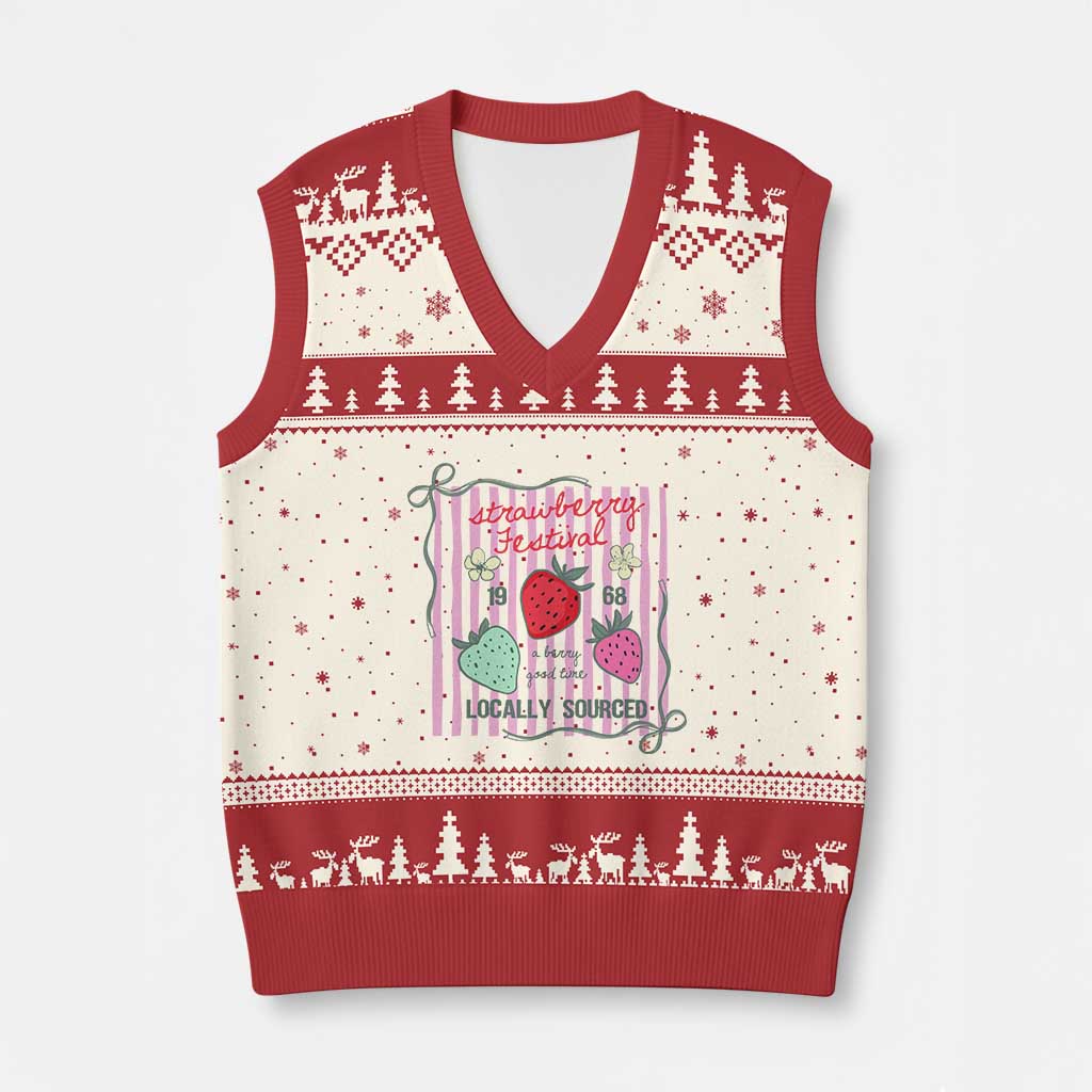 Strawberry Festival V-Neck Knit Sweater Vest Summer Fruit Vibes