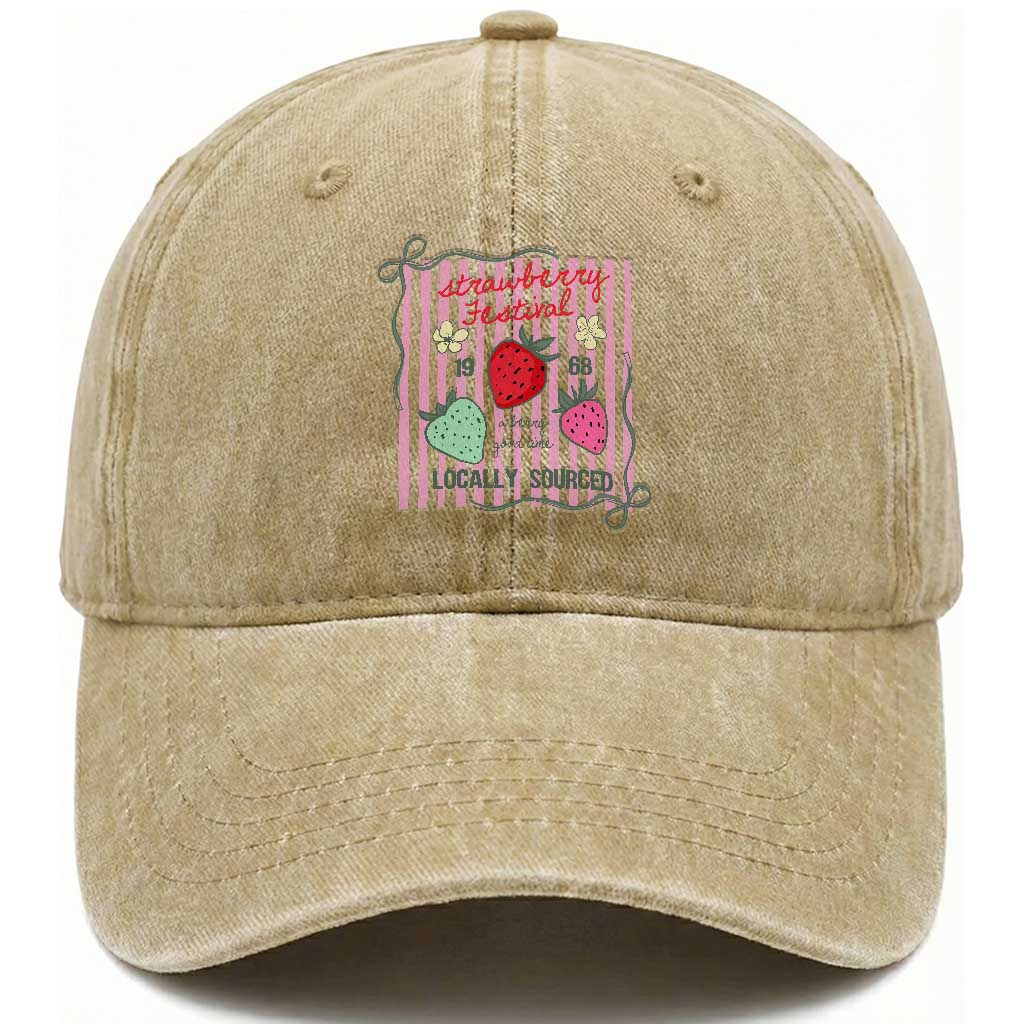 Strawberry Festival Washed Cotton Baseball Cap Summer Fruit Vibes