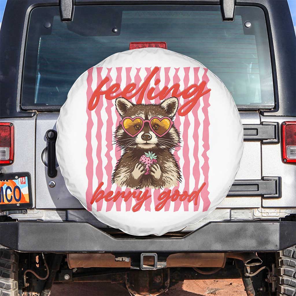 Feeling Berry Good Spare Tire Cover Funny Raccoon Strawberry Summer Vibes