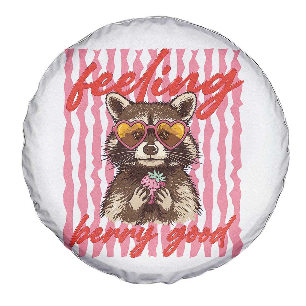 Feeling Berry Good Spare Tire Cover Funny Raccoon Strawberry Summer Vibes