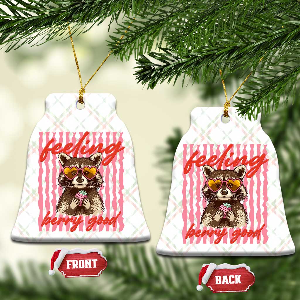 Feeling Berry Good Ceramic Ornament Funny Raccoon Strawberry Summer Vibes