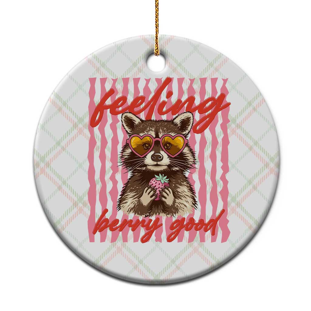 Feeling Berry Good Ceramic Ornament Funny Raccoon Strawberry Summer Vibes