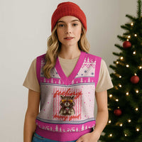 Feeling Berry Good V-Neck Knit Sweater Vest Funny Raccoon Strawberry Summer Vibes