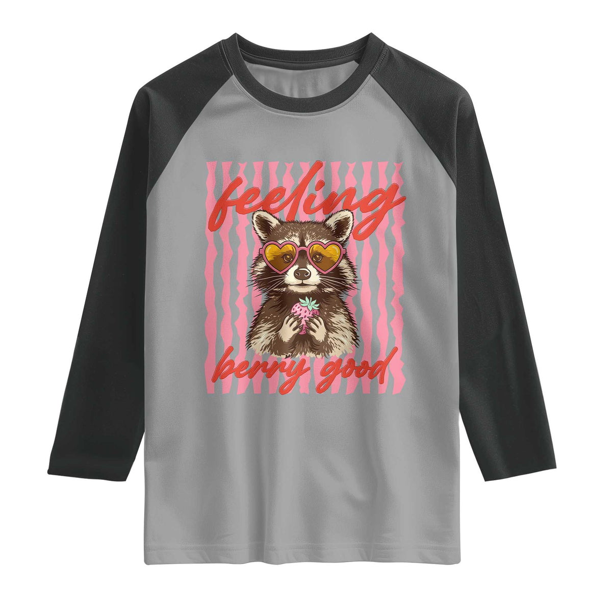 Feeling Berry Good Raglan Shirt Funny Raccoon Strawberry Summer Vibes