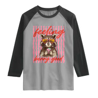 Feeling Berry Good Raglan Shirt Funny Raccoon Strawberry Summer Vibes