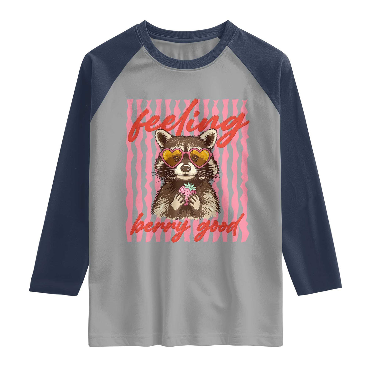 Feeling Berry Good Raglan Shirt Funny Raccoon Strawberry Summer Vibes
