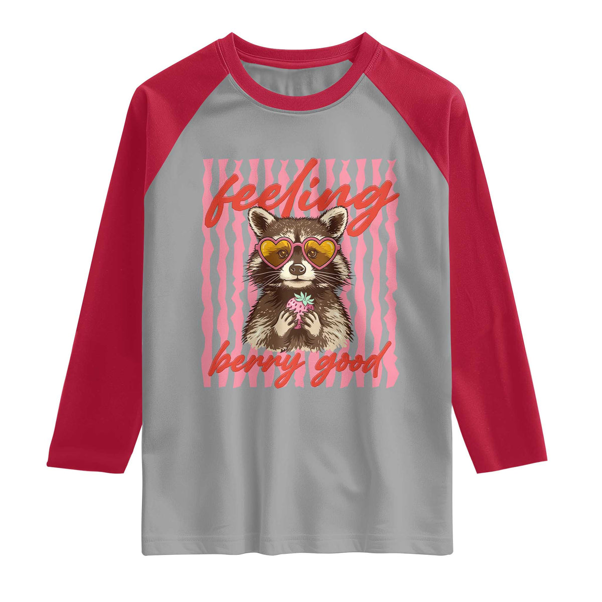 Feeling Berry Good Raglan Shirt Funny Raccoon Strawberry Summer Vibes