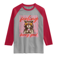 Feeling Berry Good Raglan Shirt Funny Raccoon Strawberry Summer Vibes
