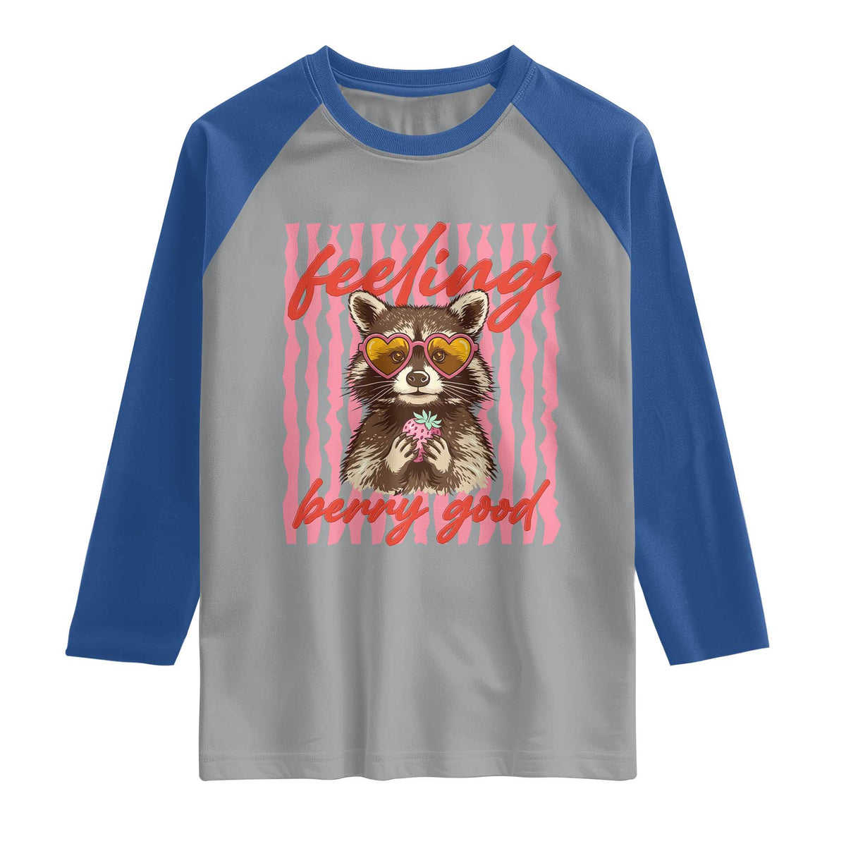 Feeling Berry Good Raglan Shirt Funny Raccoon Strawberry Summer Vibes
