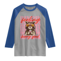 Feeling Berry Good Raglan Shirt Funny Raccoon Strawberry Summer Vibes