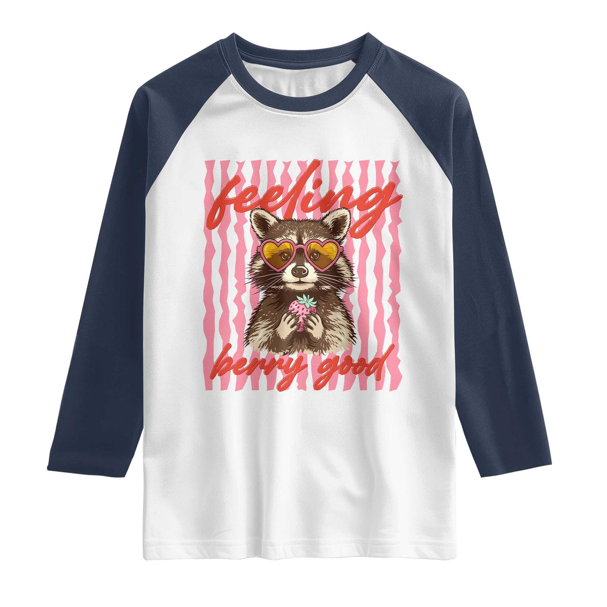 Feeling Berry Good Raglan Shirt Funny Raccoon Strawberry Summer Vibes