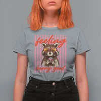 Feeling Berry Good T Shirt For Women Funny Raccoon Strawberry Summer Vibes