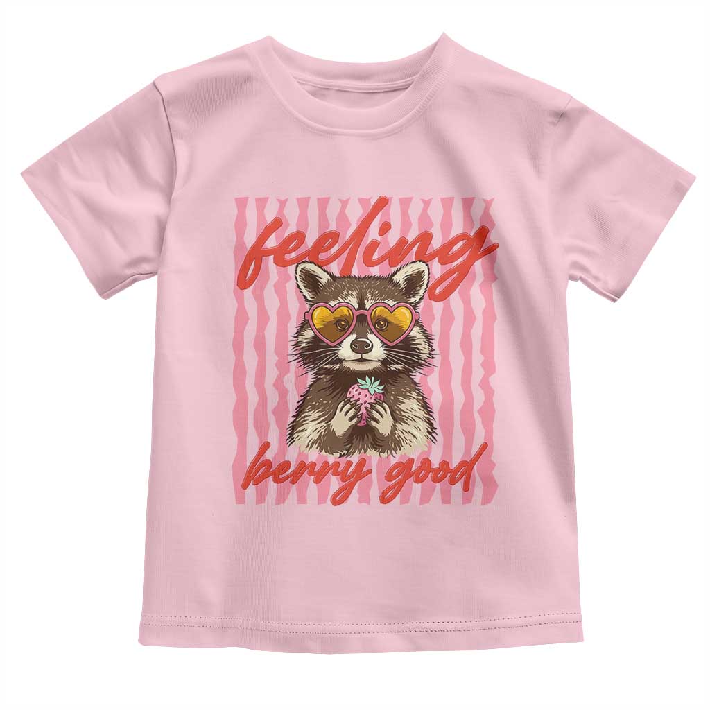 Feeling Berry Good Toddler T Shirt Funny Raccoon Strawberry Summer Vibes