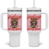 Feeling Berry Good Tumbler With Handle Funny Raccoon Strawberry Summer Vibes
