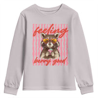 Feeling Berry Good Youth Sweatshirt Funny Raccoon Strawberry Summer Vibes