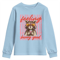 Feeling Berry Good Youth Sweatshirt Funny Raccoon Strawberry Summer Vibes