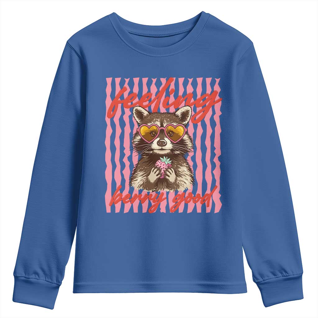 Feeling Berry Good Youth Sweatshirt Funny Raccoon Strawberry Summer Vibes