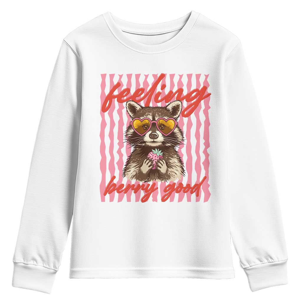 Feeling Berry Good Youth Sweatshirt Funny Raccoon Strawberry Summer Vibes